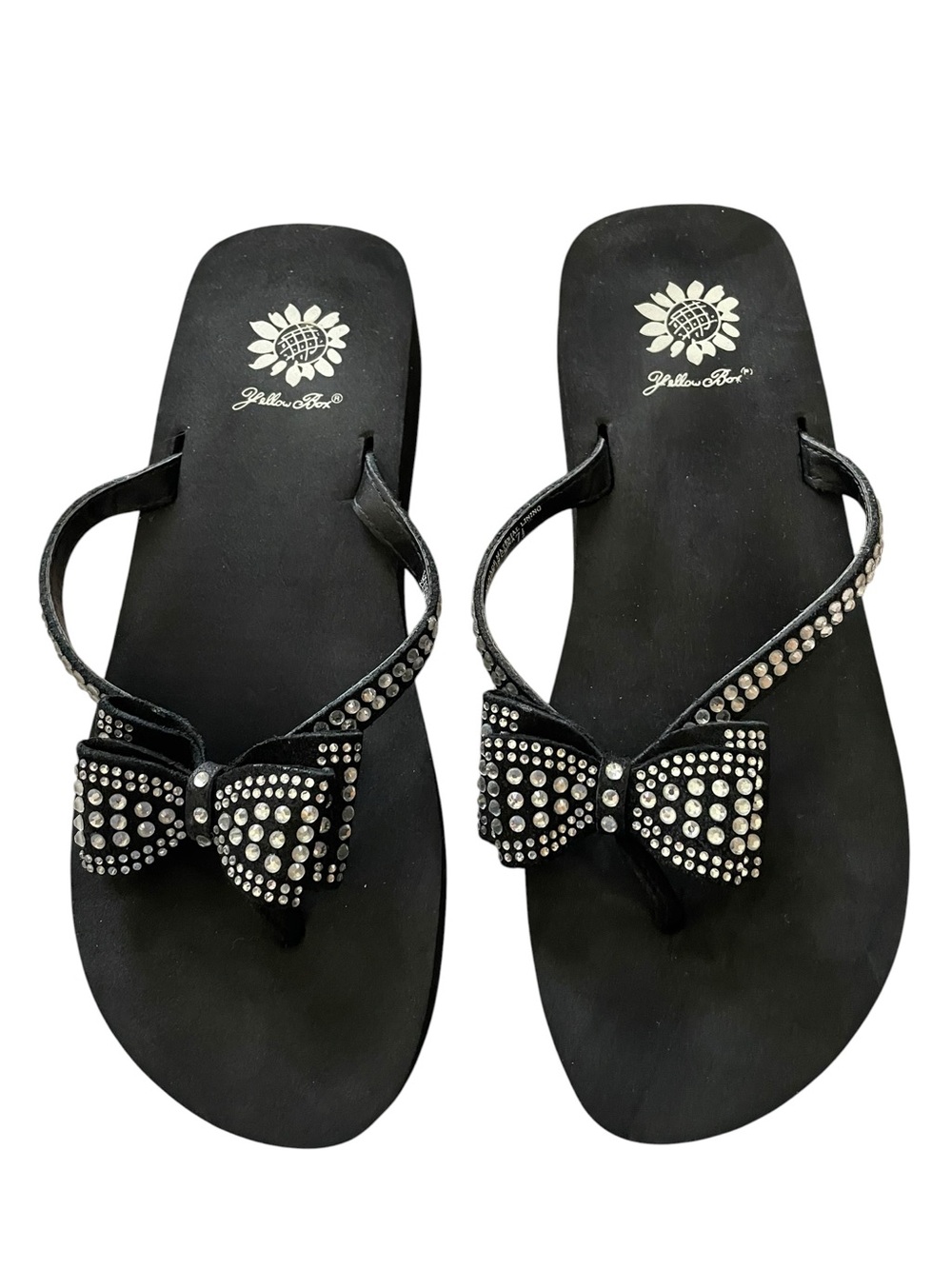 Yellow Box Size 7.5 Zaire Black & Rhinestone Women's Flip Flops Sandals